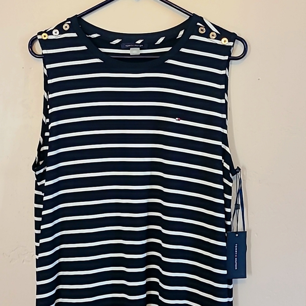 Tommy Hilfiger, Large, Blue/White Mid length dress